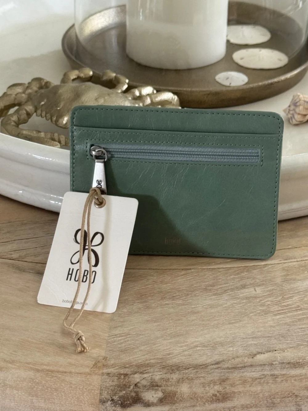 HOBO Euro Slide Card Case/wallet & Passport Case: Leather Fall Color Jade NWT